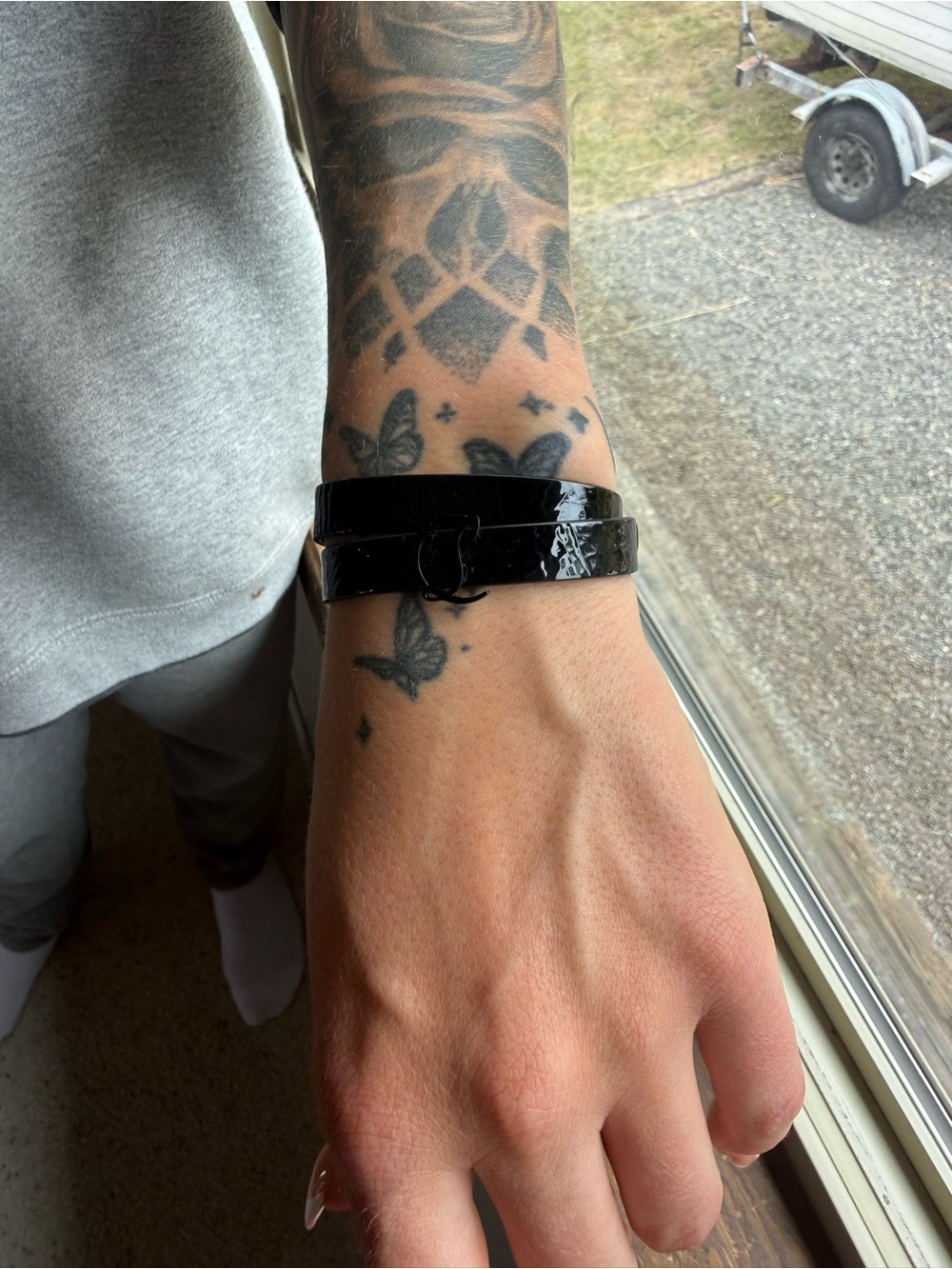 Christian Louboutin Black Patent Leather unisex Bracelet with Signature Hardware